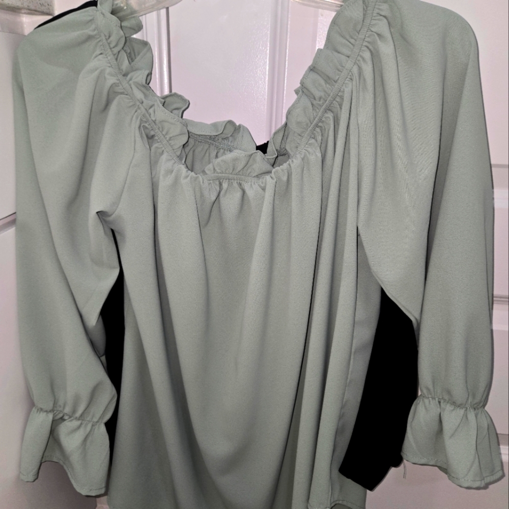 Women's Ruffled Sage Green Top